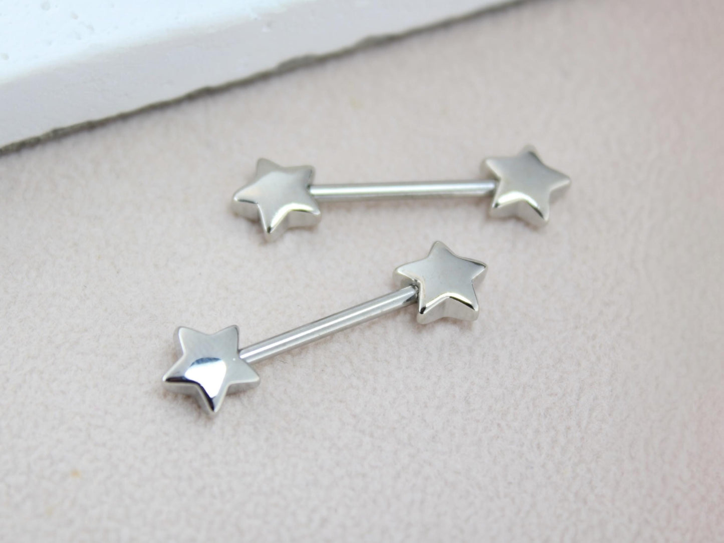14G Silver Nipple Barbell, Star End Nipple Ring Piercing, Hypoallergenic Body Jewelry, Minimalist Nipple Piercing.