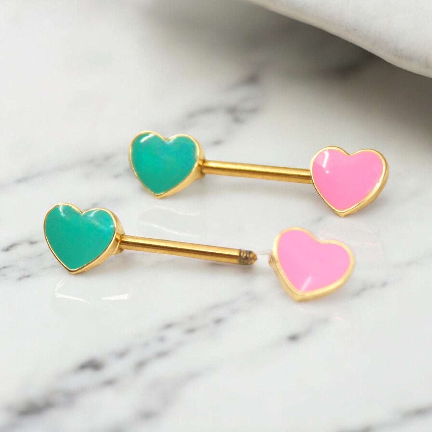 Pink Heart Nipple Ring, Heart End Nipple Barbell, Body Piercing Jewelry, 14g Nipple Barbell Jewelry