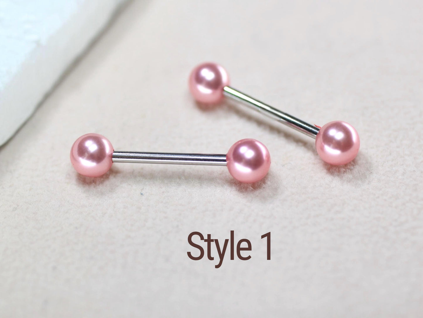 14g Pink Pearl Nipple Barbell, Cute Minimalist Pearl Ball End Nipple Ring Piercing, Custom Body Jewelry.