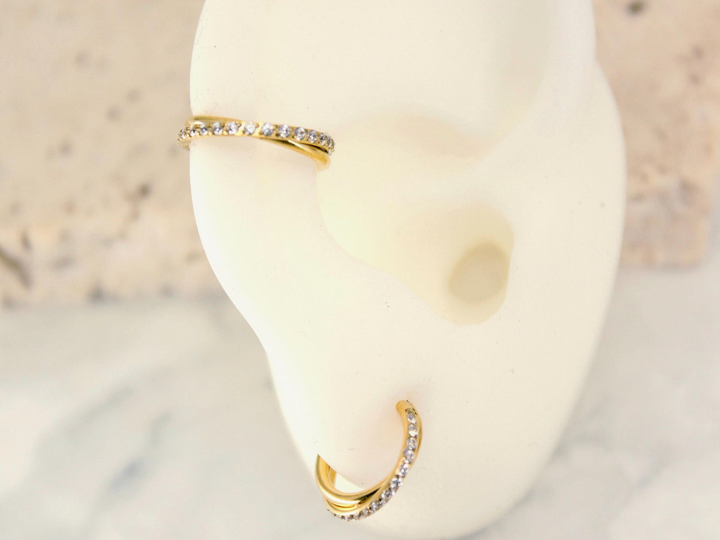 New • Gold Dainty CZ Paved Conch Ring Clicker, CZ Criscross Hoop Ring, Conch Clicker Hoop Ring, Septum Daith Cartilage Waterproof Earrings