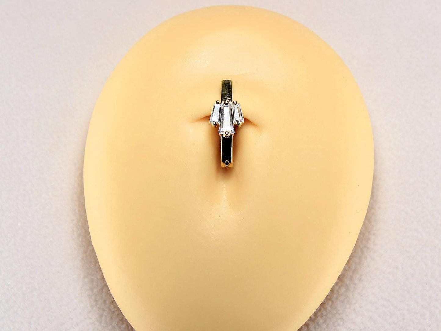 Gold Belly Clicker Ring, 14G Baguette Gem Decor Belly Hinged Ring, Dainty Navel Piercing Body Jewelry