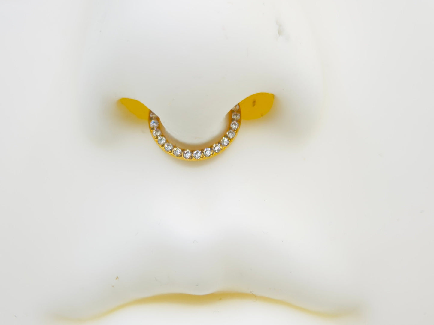 16g Dainty Titanium Gold Septum Hoop Ring, Single line Gems Minimal Look Septum Clicker Ring.