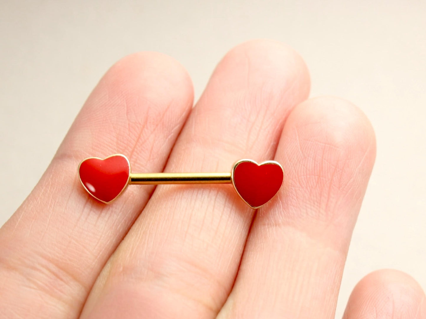 Red Heart Nipple Barbell, 14g Heart End Nipple Ring, Red Nipple Piercing Jewelry, Set of 2 Nipple Barbell Jewelry, Body Jewelry,