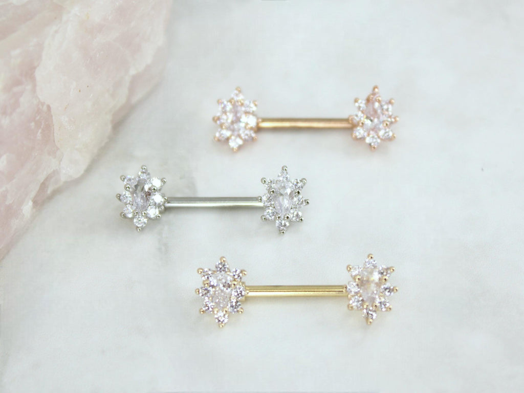 Oval Gem Nipple Ring, Floral Sparkle Gem Nipple Piercing Jewelry Cluster Decor Lightweight Nipple Barbell Ring Body Piercing Jewelry