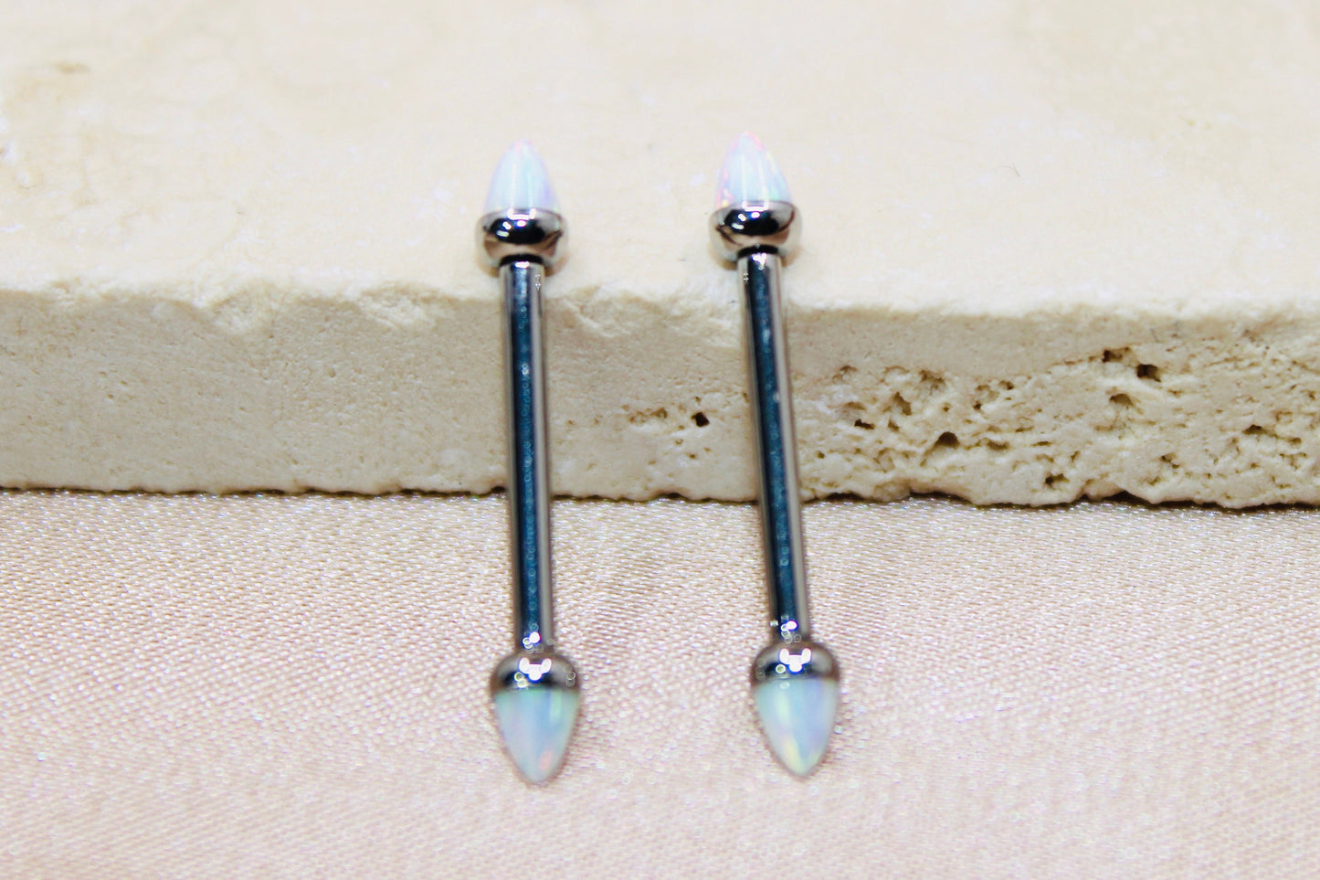 Internally Threaded Opal Nipple Barbell, White Opal Cone Smooth Comfortable Fit Nipple Piercing Ring Jewelry