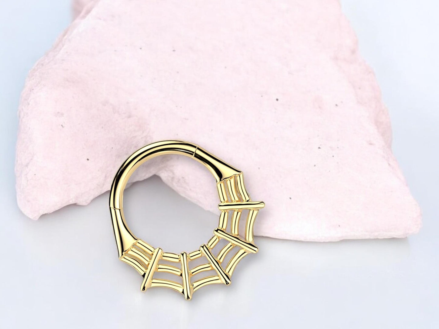 16G Spider Web Septum Clicker Ring, Gold Hinged Segment Septum Hoop Ring, Halloween Body Piercing Jewelry,Spider Daith,Cartilage Hoop