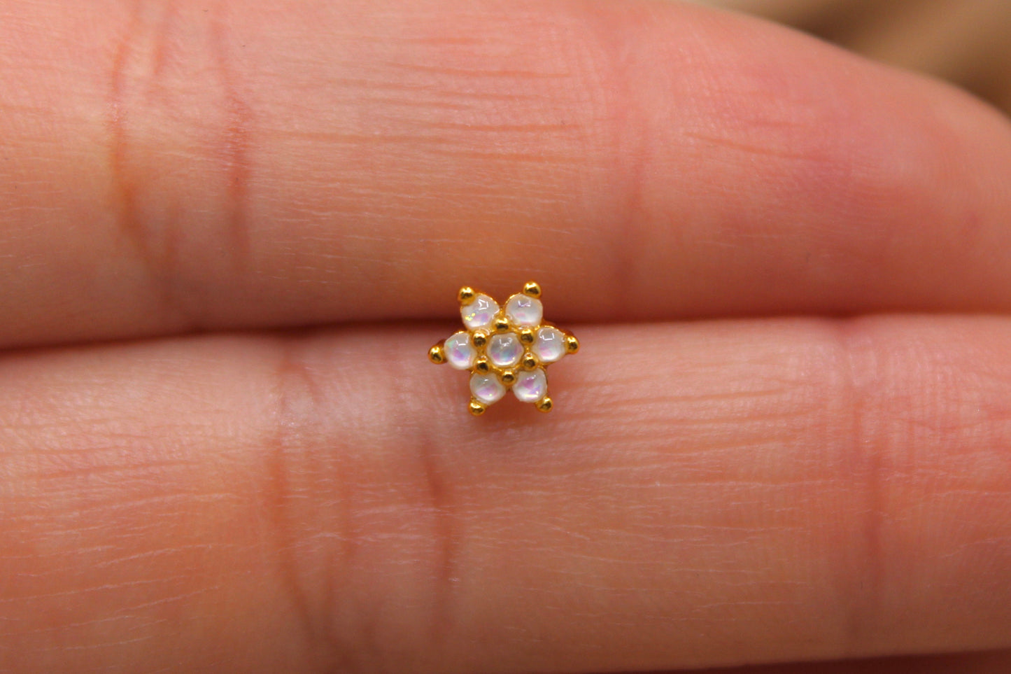 Opal Nose Stud, Flower Decor Sparkle Opal Gem Dainty Nose Stud Ring, Nose Bone Stud, 20g Nose Piercing Jewelry