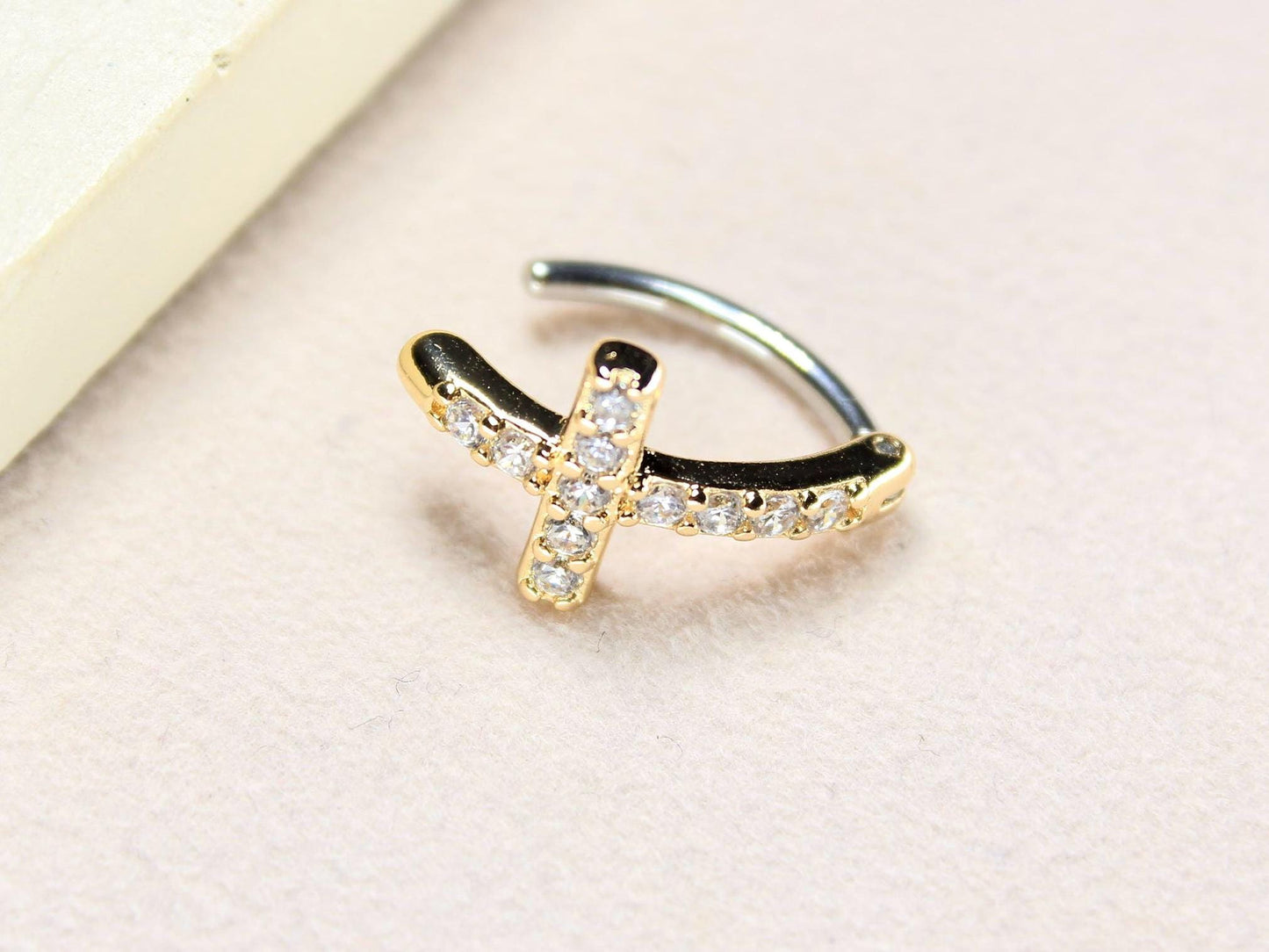 CZ Gold Cross Belly Clicker Ring,