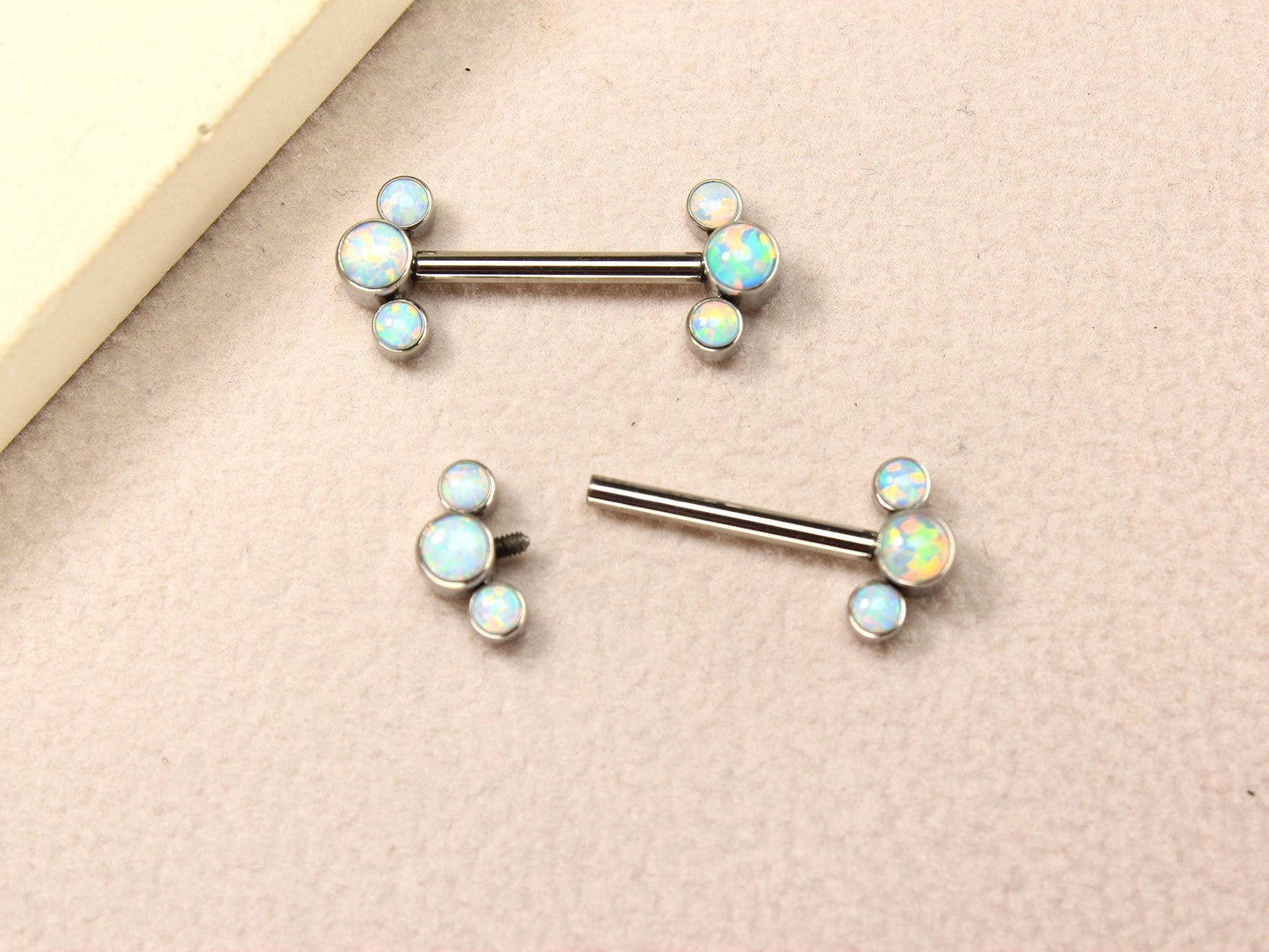 14g Titanium Nipple Barbell, Opal End Nipple Ring Piercing, Minimalist Piercing, Opal Body Jewelry