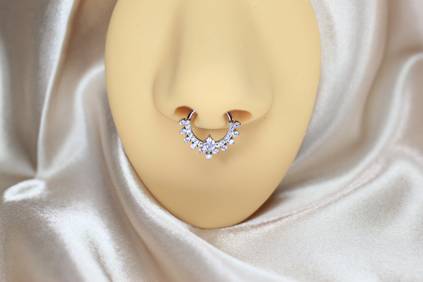 Silver Titanium Sparkling Septum Clicker Ring.