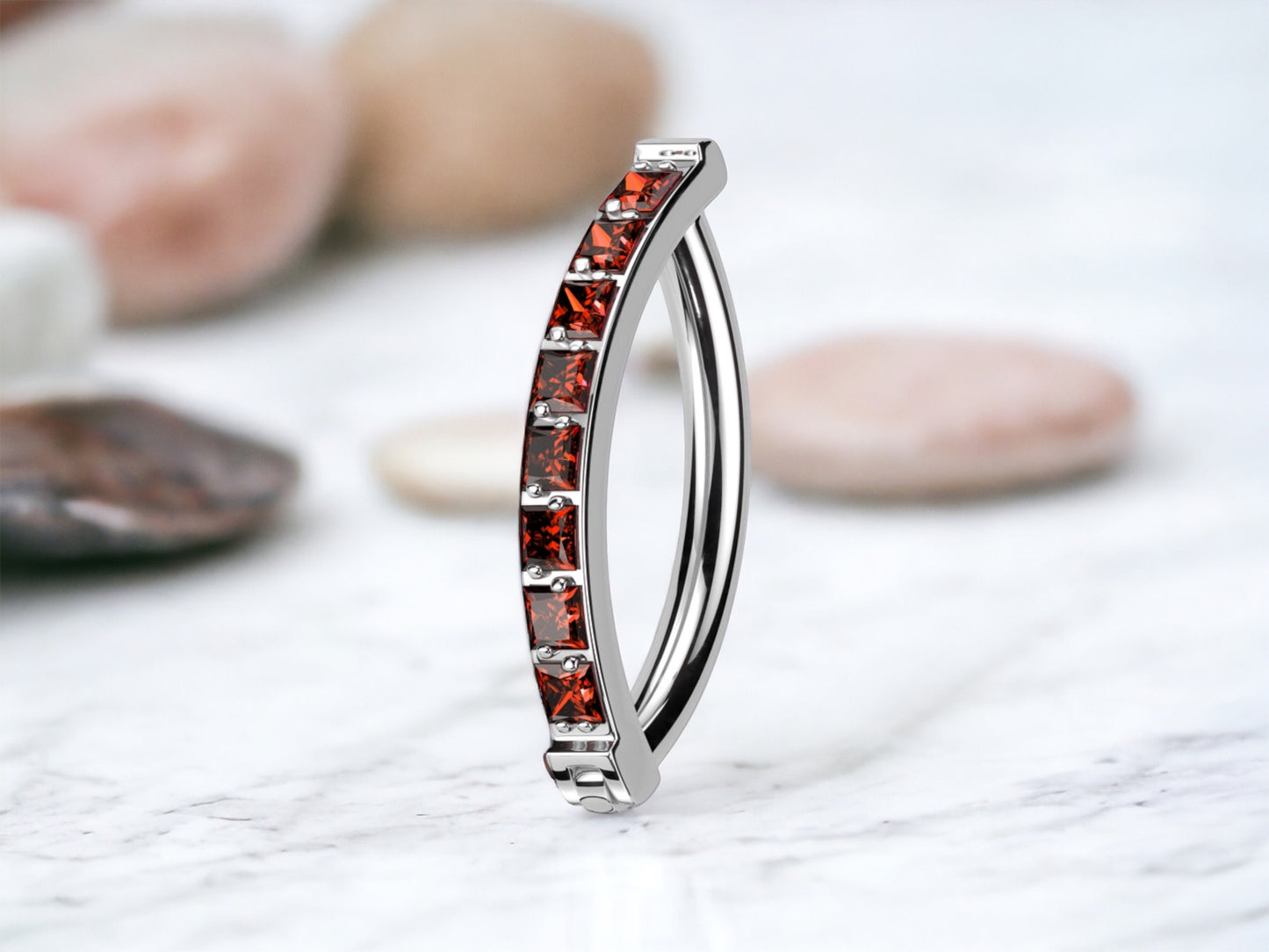 Ruby Red Titanium Curved Belly Clicker Ring