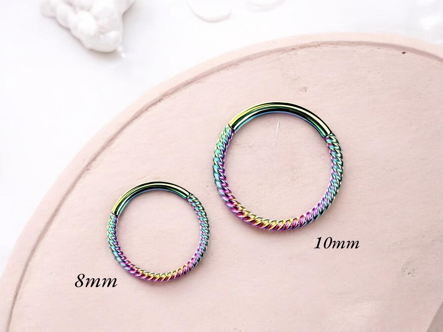 16g Rainbow Septum Hoop Ring, Multicolor Twisted Hinged Hoop Segment Septum Clicker Ring Piercing, Nose Jewelry