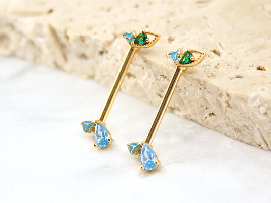 NEW • Dainty Butterfly Ends Nipple Ring,14G Dainty Butterfly Nipple Piercing Jewelry, Set of 2 Nipple Barbell Jewelry, Body Piercing Jewelry