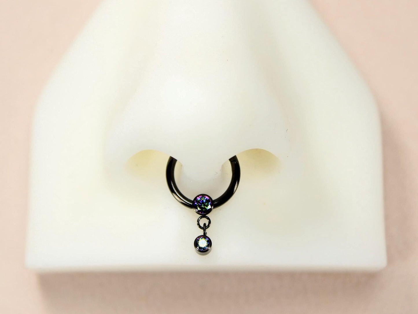 16g Black Titanium Septum Piercing Clicker Hoop Ring, Dangle Sparkle Gem Decor Septum Ring Hoop, Titanium Septum Jewelry, Nose Jewelry