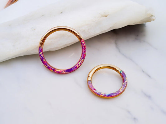16G Rose Gold Pink Opal Front Dainty Simple Style Septum Piercing Ring, Nose Piercing Ring, Septum Nose Jewelry