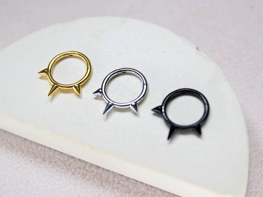 16g Spike Septum Clicker Ring, Gold Septum Segment Hoop Ring, Edgy Helix, Tragus Piercing, Minimalist Body Jewelry