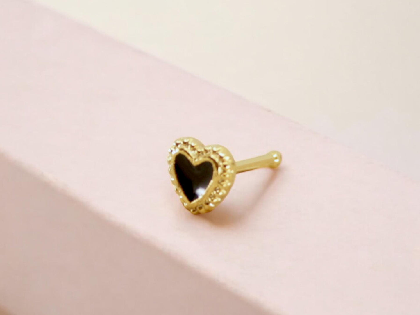 20g Heart Nose Stud, Black Heart Nose Bone Stud Jewelry, Ball End Nose Piercing Stud, Thin Nose Stud, Gold Nose Ring, Hypoallergenic Jewelry