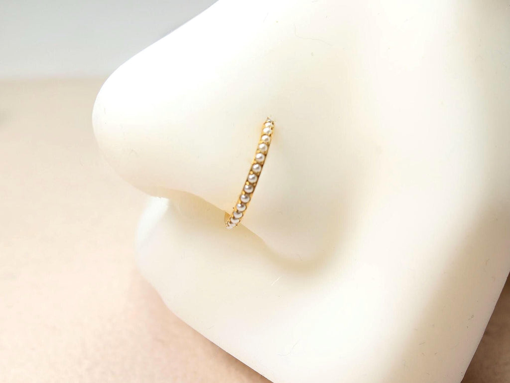 16g Titanium Nose Ring, Gold Pearl Decor Nose Hoop Clicker, Minimalist Nose Hoop Ring, Cartilage Piercing, Nose Piercing Body Jewelry