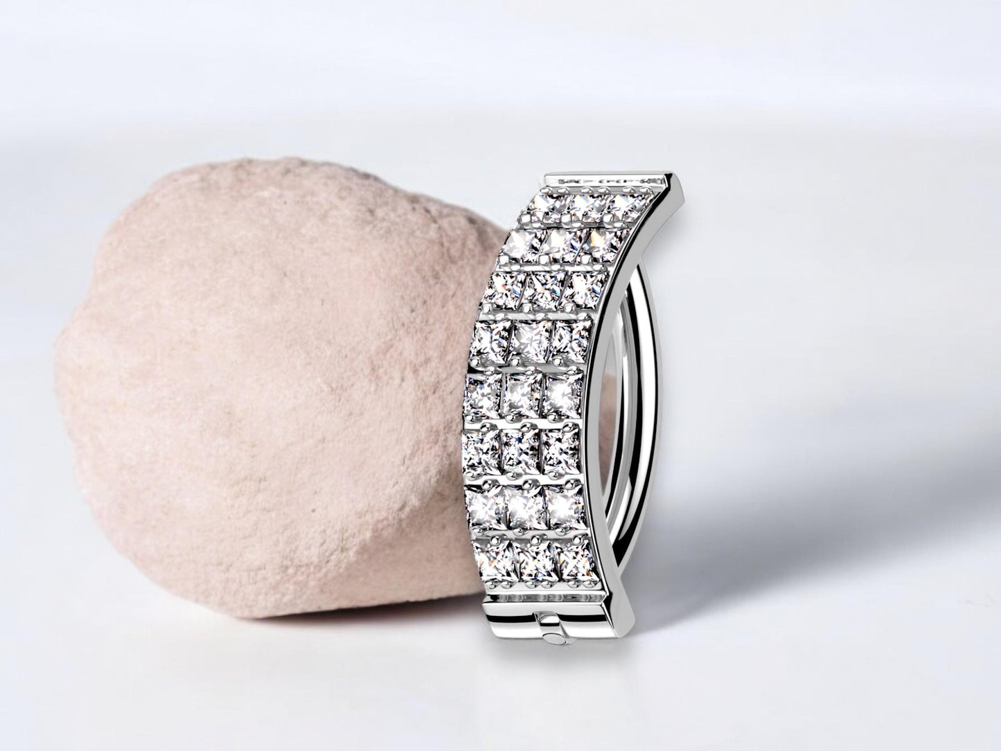 Titanium Silver Belly Clicker Ring, Triple Line Gem Belly Piercing Clicker Ring Jewelry, Minimalist Navel Piercing, 14G Belly Body Jewlery