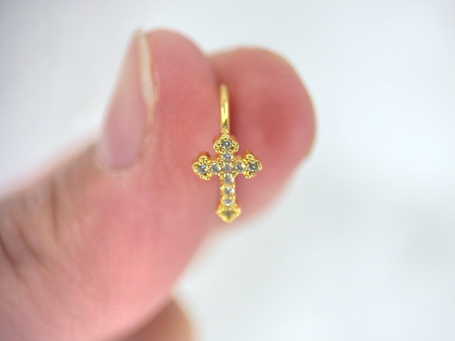 20g Gold Cross Nose Hoop Ring, Sparkle Gem Cross Decor Top Bendable Nose Ring, Nose Hoop Piercing Jewelry, Gold Nose Hoop Ring Piercing.