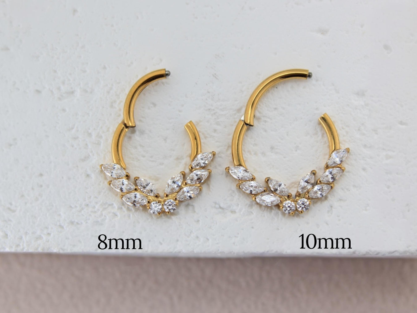 16g Titanium Septum Ring, Implant Grade Titanium Gold Marquise Septum Hoop Clicker Ring, Hypoallergenic Body Jewelry