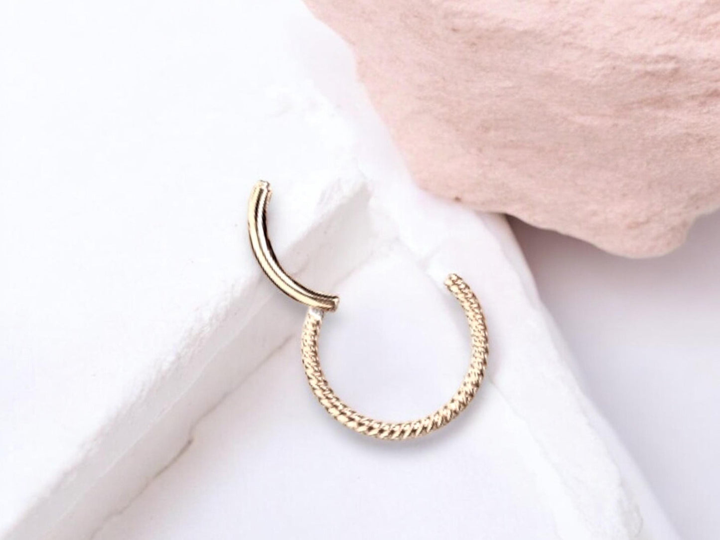 16g Rose Gold Septum Hoop Ring, Twisted Rope Style Hinged Hoop Titanium Segment Septum Clicker Ring Piercing, Nose  Piercing Body Jewelry