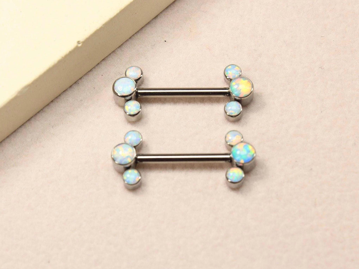 14g Titanium Nipple Barbell, Opal End Nipple Ring Piercing, Minimalist Piercing, Opal Body Jewelry