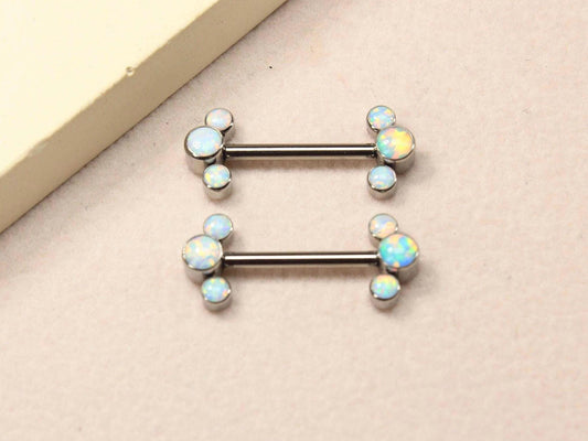 14g Titanium Nipple Barbell, Opal End Nipple Ring Piercing, Minimalist Piercing, Opal Body Jewelry