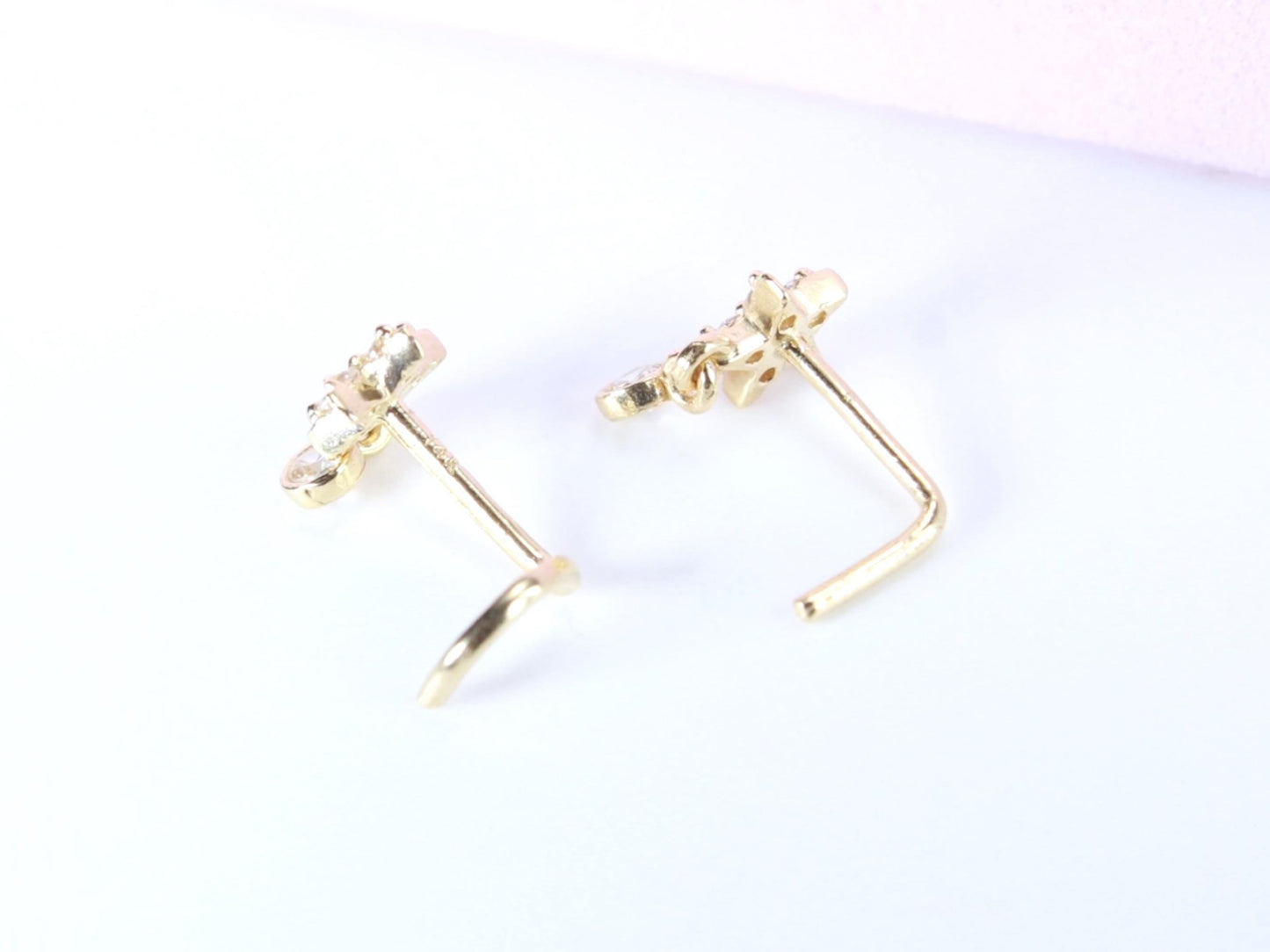 14K Gold Star Nose Stud, 20g Dainty Dangling Star L Shape Corkscrew Nose Stud, Gold Nose Jewelry, L Bend Screw Nose Piercing Ring Jewelry