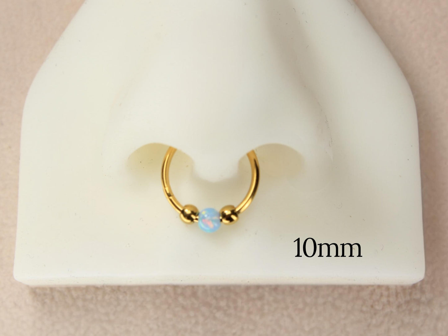 Opal Septum Ring, 18G Gold Septum Clicker Ring Piercing, Nose Piercing, Surgical Steel Body Jewelry