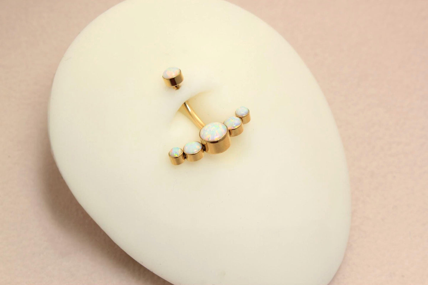 14g Opal Belly Button Ring, Titanium Gold Opal Gem Belly Ring, Navel Piercing, Hypoallergenic Body Jewelry
