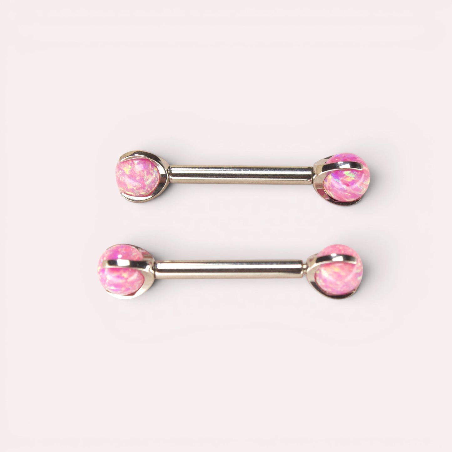 14G Implant Grade Titanium Pink Opal Nipple Barbell.