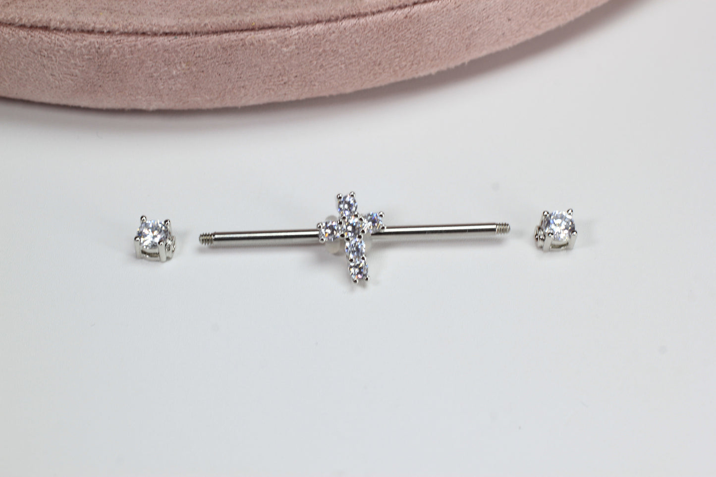 14G Cross Industrial Barbell, Dainty Sparkling Gold Jesus Cross Industrial Barbell Piercing, 35mm Barbell Body Jewelry.