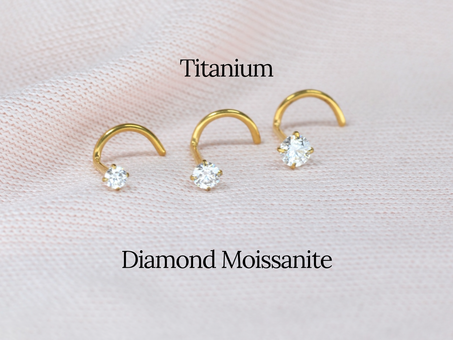 20G Moissanite Diamond Nose Stud – Implant Grade Titanium Gold Corkscrew Nose Stud, Dainty Diamond Nose Piercing Jewelry.