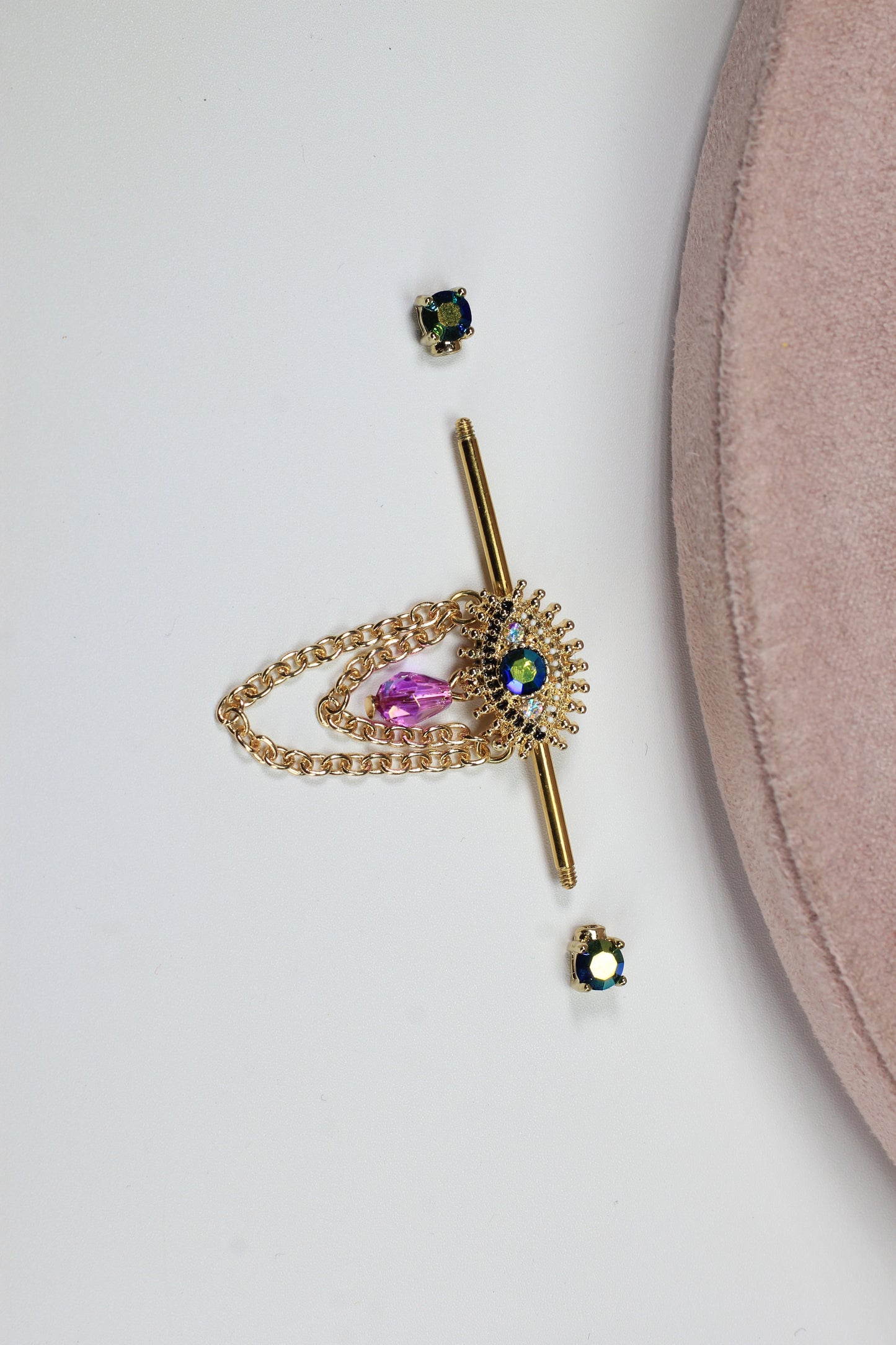 Evil Eye Dangling Industrial Barbell.