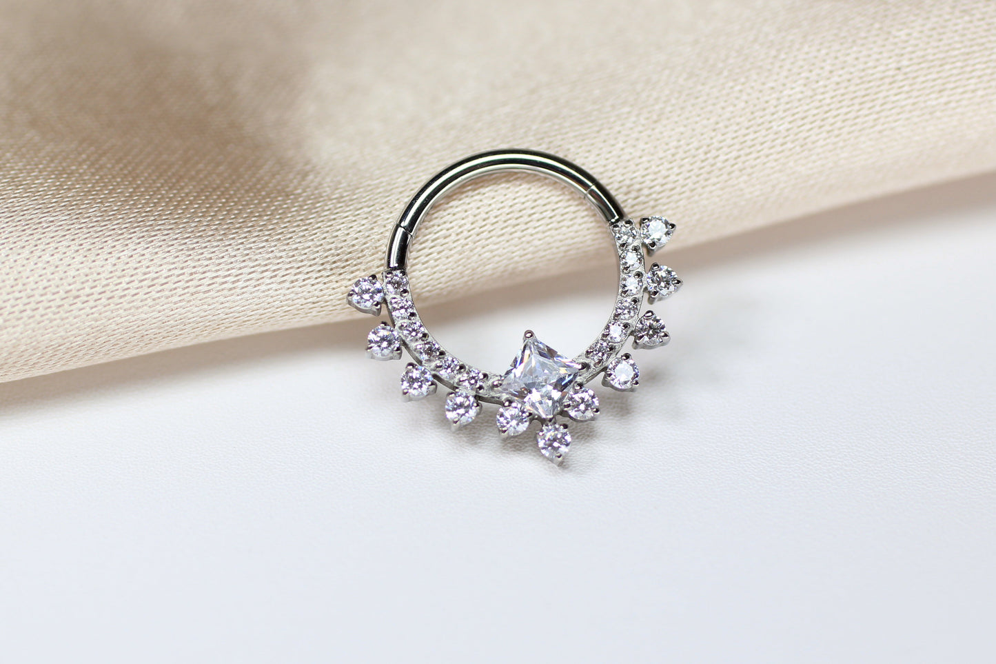 Silver Titanium Sparkling Septum Clicker Ring.