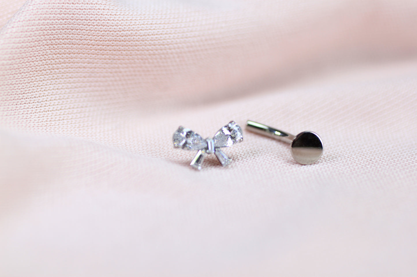 14G Titanium Threadless Belly Button Ring –Silver Bow CZ Navel Piercing, Push In Belly Ring, Dainty Minimalist Body Jewelry
