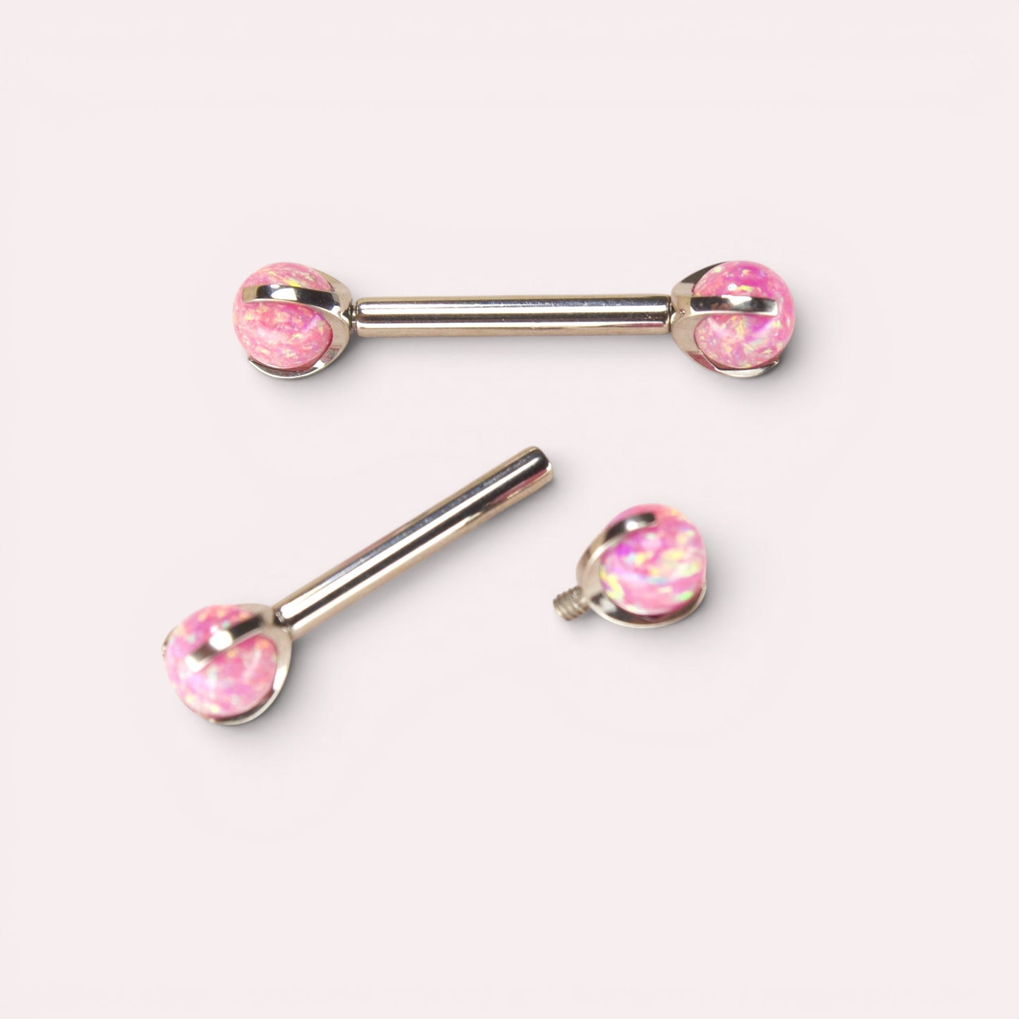 14G Implant Grade Titanium Pink Opal Nipple Barbell.