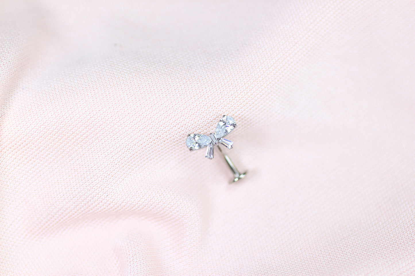 14G Titanium Threadless Belly Button Ring –Silver Bow CZ Navel Piercing, Push In Belly Ring, Dainty Minimalist Body Jewelry