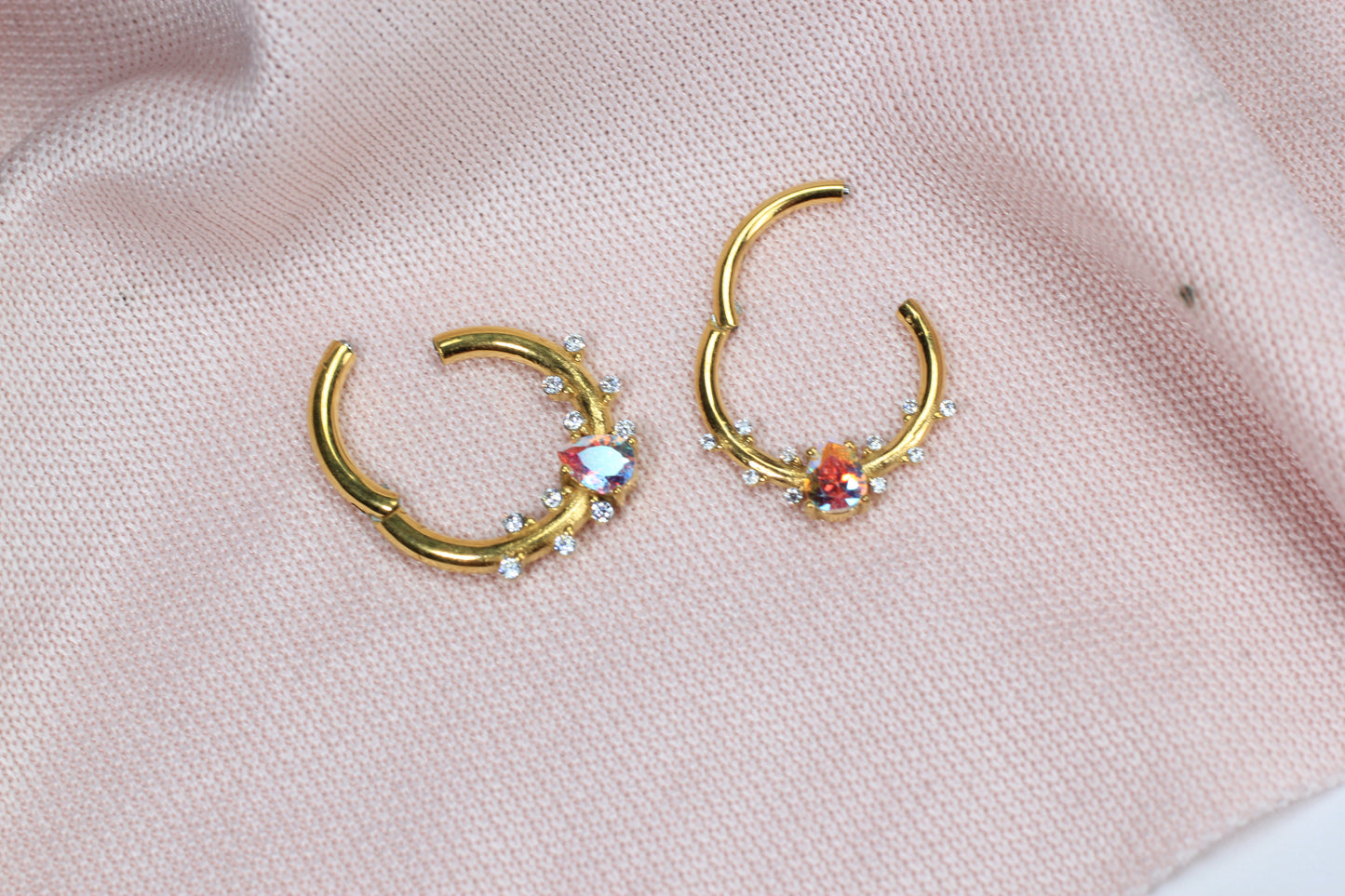 Dainty Gold Teardrop CZ Septum Clicker Ring.