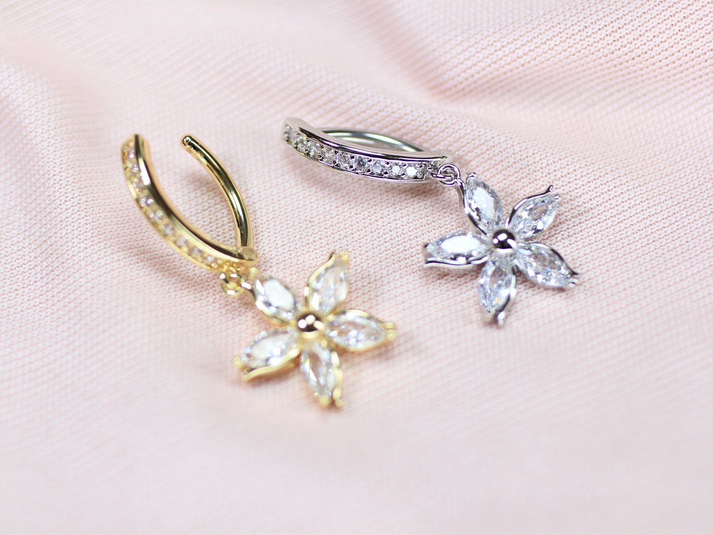 Gold Silver Star Dangle Belly Button Ring, 14G Star Belly Ring Clicker, Sparkling Navel Piercing Body Jewelry