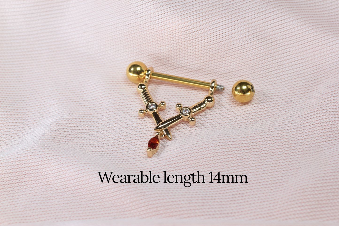 Gold Dagger Nipple Barbell, 14g Pair of Sword Nipple Piercing