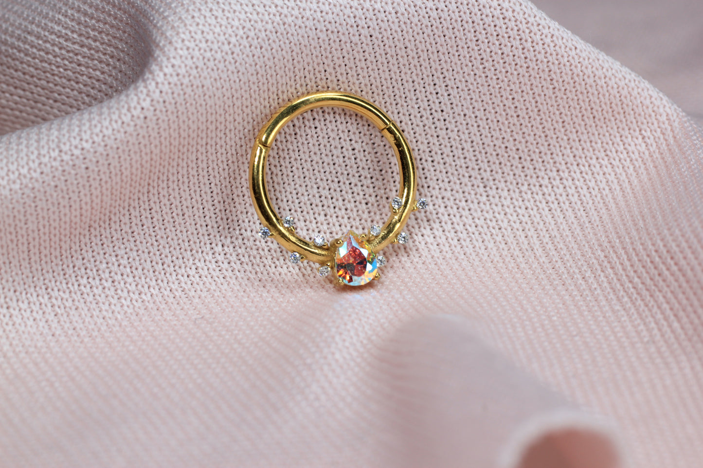 Dainty Gold Teardrop CZ Septum Clicker Ring.
