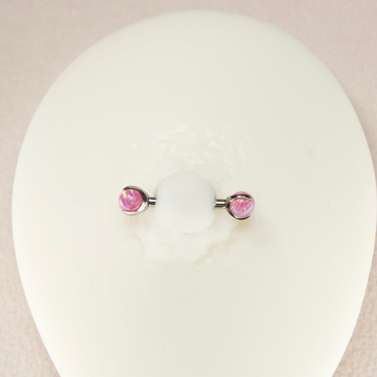 14G Implant Grade Titanium Pink Opal Nipple Barbell.