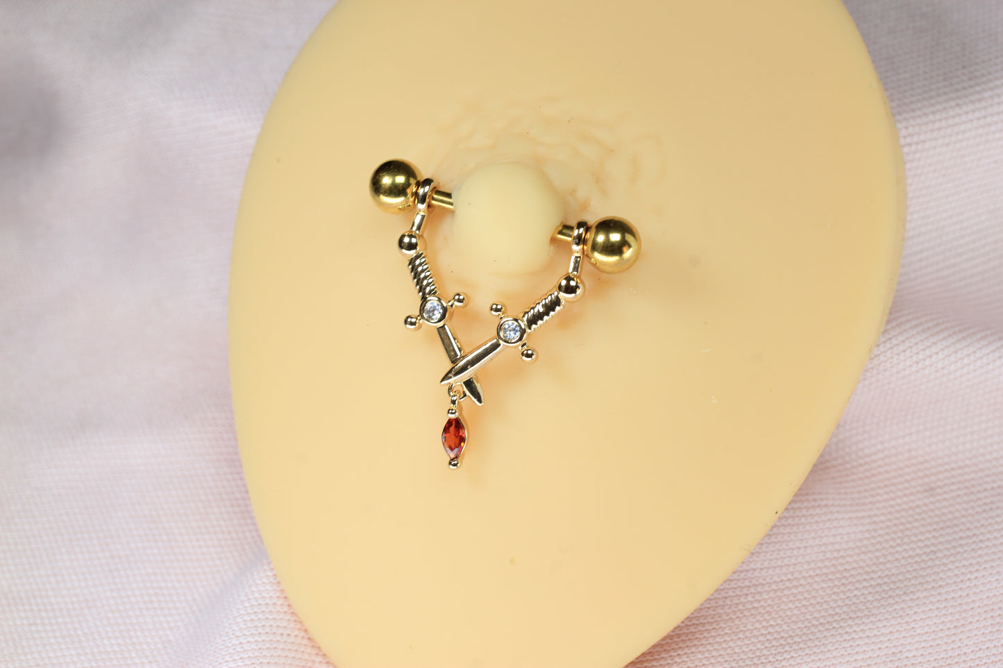 Gold Dagger Nipple Barbell, 14g Pair of Sword Nipple Piercing