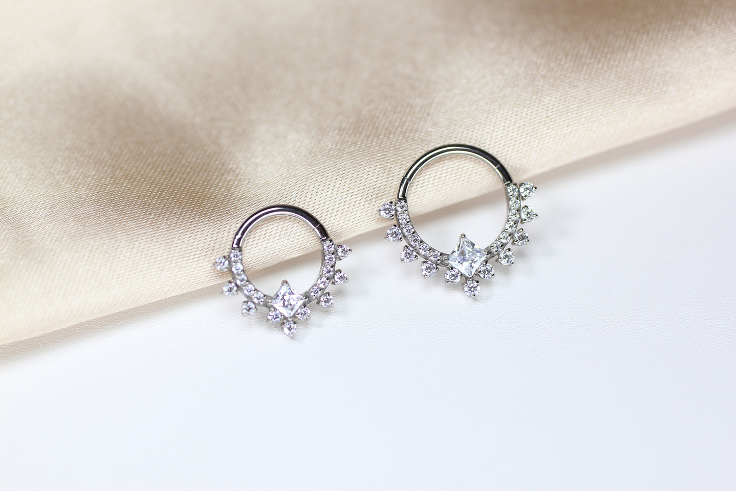 Silver Titanium Sparkling Septum Clicker Ring.