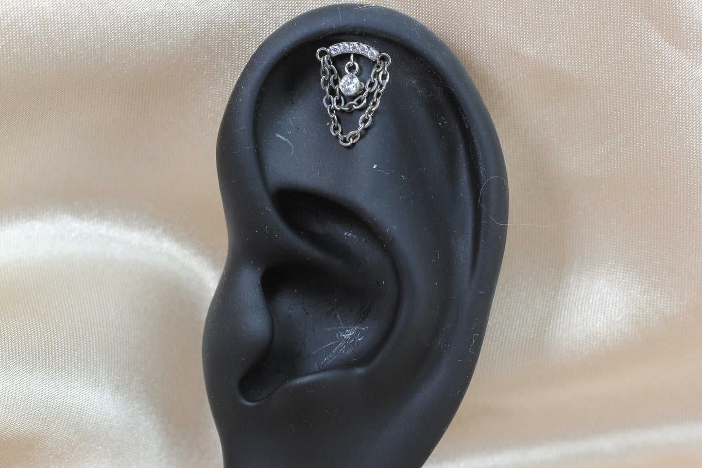 14G Silver Gem Industrial Barbell with Dainty Chain – 38mm Sparkling Gold Industrial Piercing