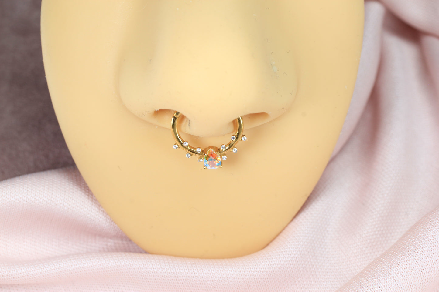 Dainty Gold Teardrop CZ Septum Clicker Ring.