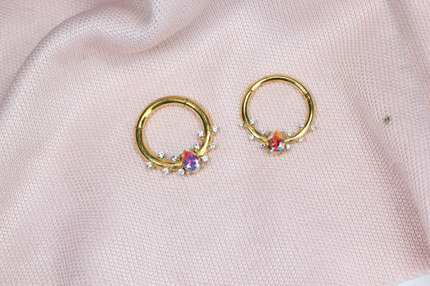 Dainty Gold Teardrop CZ Septum Clicker Ring.