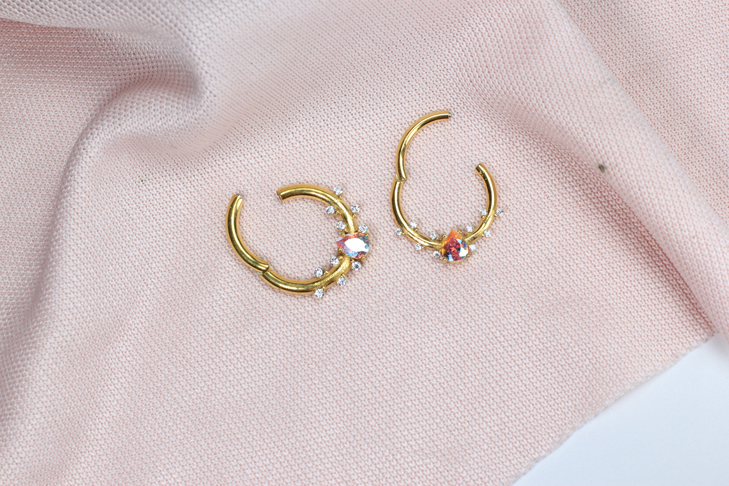 Dainty Gold Teardrop CZ Septum Clicker Ring.
